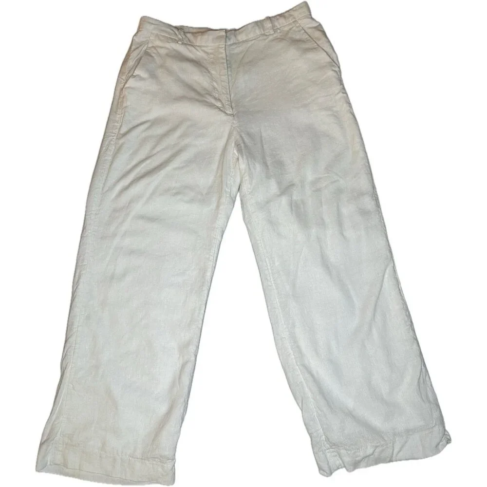 Abercrombie Fitch Women’s Tailored Linen-Blend Wide Leg Pants White 12 L 31x28 - Picture 2 of 9